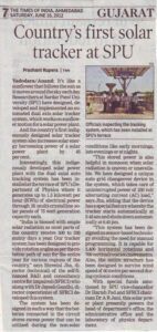Times of India - Gujarat:solar tracker at SPU Country's first